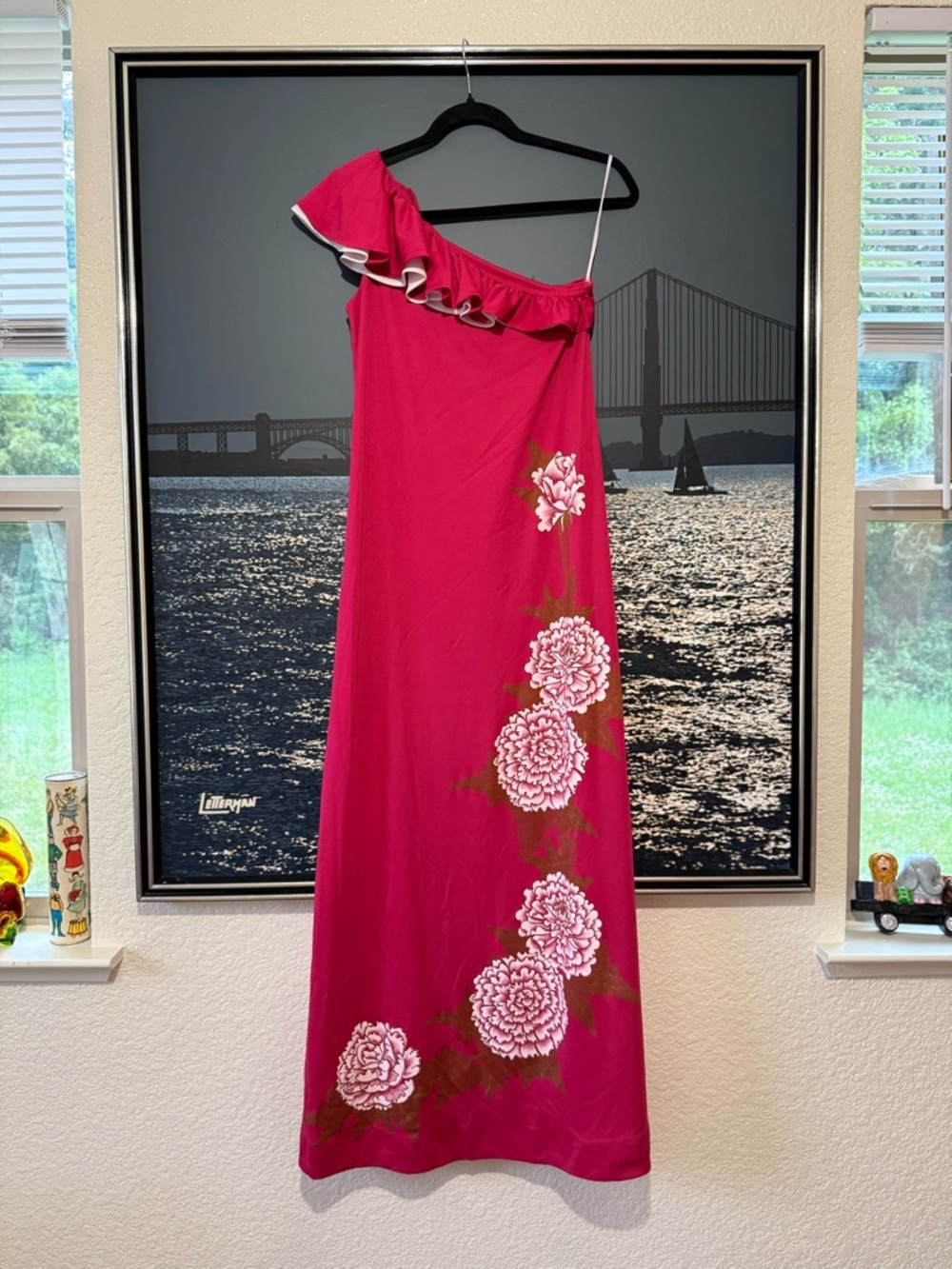 1970s vintage Alfred Shaheen one shoulder Hawaiian maxi dress - Picture 7 of 11